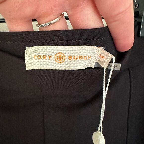 Tory Burch Ponte Flare Cropped Length Pant with Gold Tone Raised Logo Buttons - Picture 11 of 14